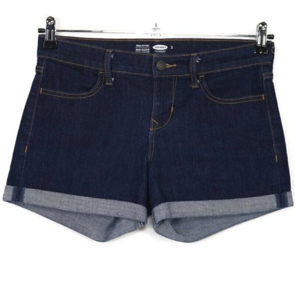 Old Navy‎ Semi-Fitted Jean Shorts Cuffed Dark Stretch 2